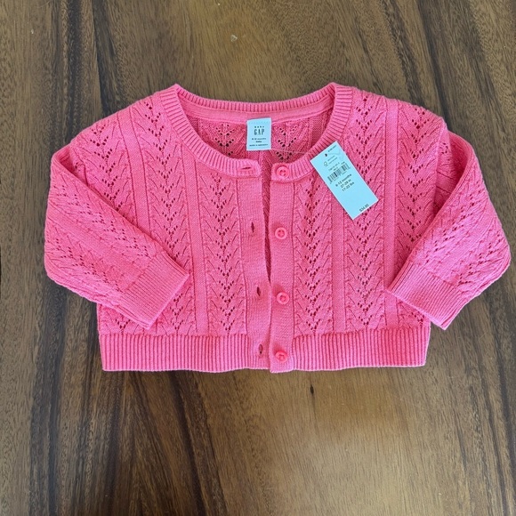 GAP Other - NWT GAP Baby Pink Coral Knit Cardigan 100% Cotton size 6-12M